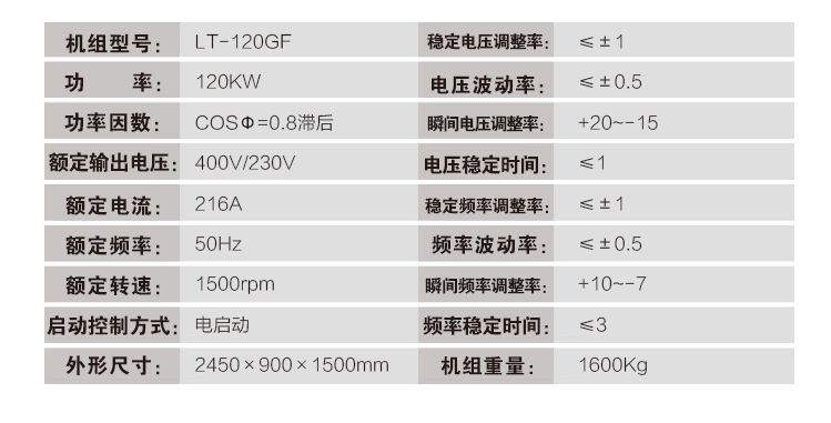 LT-120GF发电机组数据